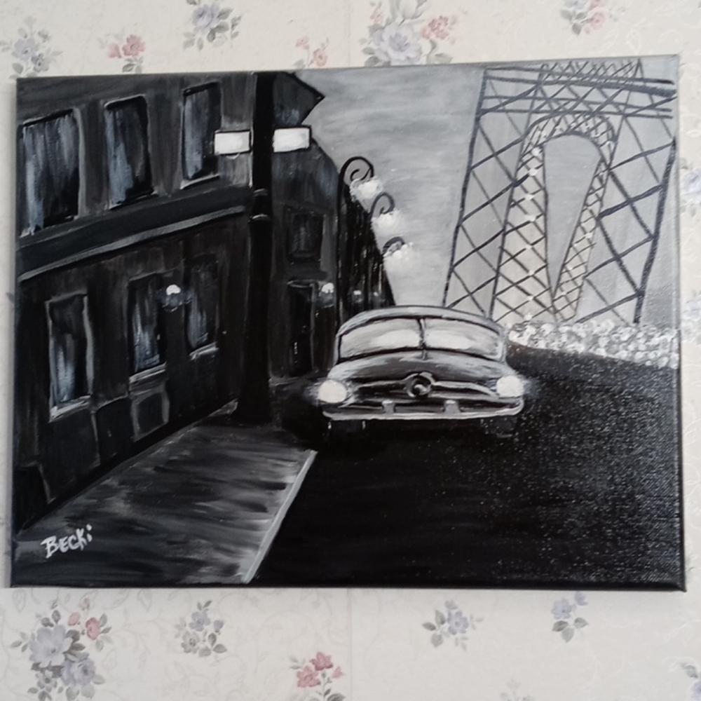 Original Back in time 11x14 acrylic painting On Stetched Canvas